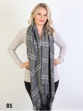 Houndstooth Print Blanket Scarf W/ Fringes